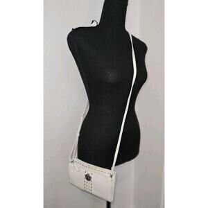 Brighton White Leather Crossbody Wallet with Multicolor Stitching 8x5